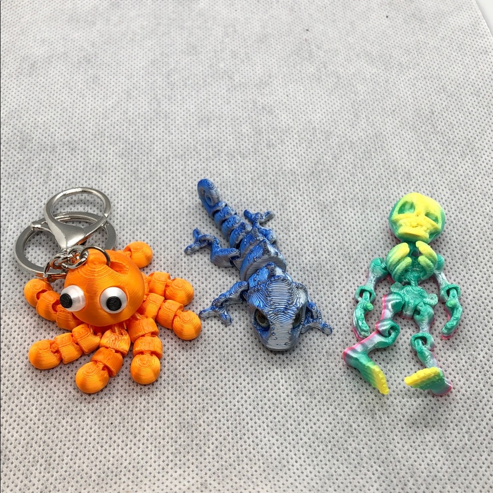 Colorful Kids 3-Pack Toy Figures - Orange Octopus, Blue Lizard, Green Skeleton